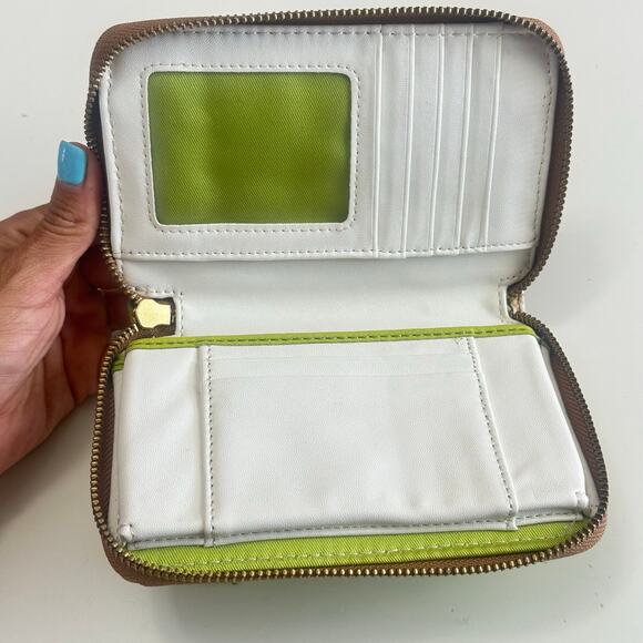 Fossil Tessa Zip Around Clutch Wallet Lime Natural Gymnast Diver Print - Picture 10 of 12